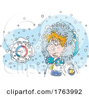 Poster, Art Print Of Cartoon Man Looking At Thermometer In The Snow