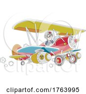 Cartoon Pilot Flying A Biplane by Alex Bannykh