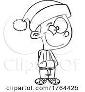 Poster, Art Print Of Cartoon Black And White Boy Wearing A Santa Hat