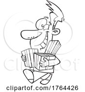 Cartoon Black And White Jolly Guy Carrying Christmas Gifts