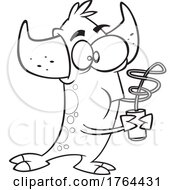 Cartoon Black And White Monster Drinking A Soda Through A Twisty Straw