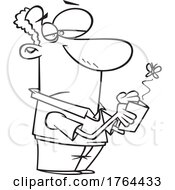 Cartoon Black And White Guy Man With A Fly Emerging From His Empty Wallet