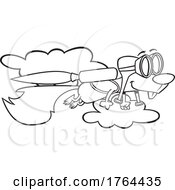 Cartoon Black And White Squirrel Flying With A Rocket