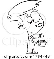 Poster, Art Print Of Cartoon Black And White Boy Trying To Put A Round Peg In A Square