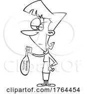 Cartoon Black And White Annoyed Woman Holding A Whoopee Cushion by toonaday