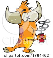 Cartoon Monster Drinking A Soda Through A Twisty Straw
