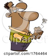 Cartoon Guy Man With A Fly Emerging From His Empty Wallet