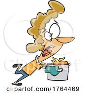 Cartoon Woman Running With A Kitchen Pot On Fire