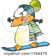 Cartoon Winter Penguin Snowboarding by toonaday