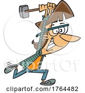 Cartoon Woman Ready For Demolition With A Sledgehammer by toonaday