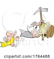 Cartoon New Year Baby Kicking Out Old Man Father Time