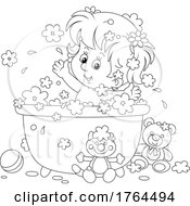 Poster, Art Print Of Black And White Cartoon Happy Girl Taking A Bubble Bath