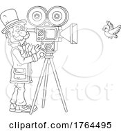 Black And White Cartoon Man Filming A Bird In Flight by Alex Bannykh