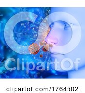 Poster, Art Print Of 3d Medical Background With Close Up Of Male Face And Covid 19 Virus Cells