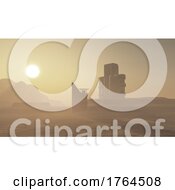 Poster, Art Print Of 3d Science Fiction Landscape With Surreal Buildings In Desert