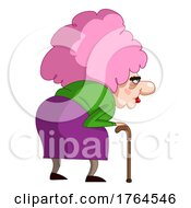 Poster, Art Print Of Cartoon Pink Haired Granny Walking With A Cane
