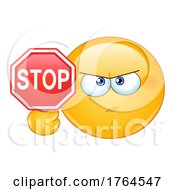 Poster, Art Print Of Cartoon Emoji Smiley Holding A Stop Sign