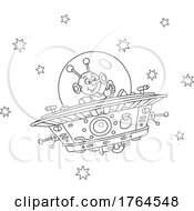 Poster, Art Print Of Black And White Cartoon Alien Piloting A Ufo