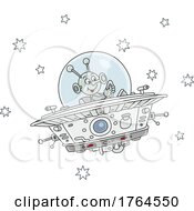 Cartoon Alien Piloting A Ufo