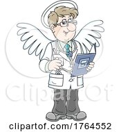 Cartoon Caring Angelic Doctor Holding A Chart