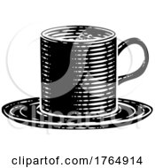 Coffee Tea Cup Hot Drink Mug Woodcut Etching