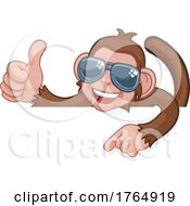 Poster, Art Print Of Monkey Sunglasses Thumbs Up Pointing Sign Cartoon
