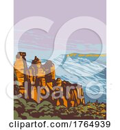 Poster, Art Print Of Blue Mountains National Park With Three Sisters Jamison Valley And Mount Solitary From Echo Point Sydney New South Wales Australia Wpa Poster Art