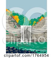 Poster, Art Print Of Fall Creek Falls State Resort Park On Upper Cane Creek Gorge In Van Buren And Bledsoe Tennessee Usa Wpa Poster Art