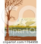 Poster, Art Print Of Hawk Springs State Recreation Area With The Bluffs Bear Mountain Area In Goshen County Wyoming Wpa Poster Art
