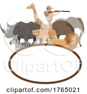Hunter And African Safari Or Zoo Animals