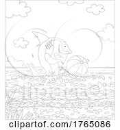 Poster, Art Print Of Black And White Cartoon Shark Playing With A Beach Ball