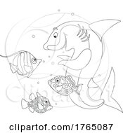 Poster, Art Print Of Black And White Cartoon Shark And Friend Fish