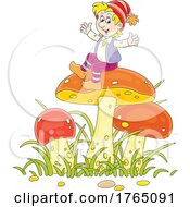 Poster, Art Print Of Cartoon Gnome Sitting On A Mushroom