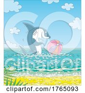 Poster, Art Print Of Cartoon Shark Playing With A Beach Ball