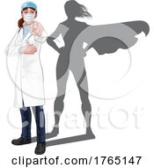Poster, Art Print Of Doctor Woman Pointing With Super Hero Shadow