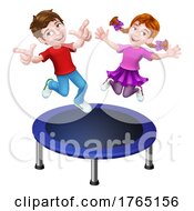 Poster, Art Print Of Kids Jumping On A Round Cartoon Trampoline