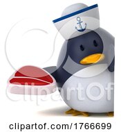 3d Chubby Penguin Sailor On A White Background