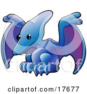 Clipart Illustration Of A Cute Blue Pterodactyl Or Pteranodon Dinosaur With Purple Under Its Wings by AtStockIllustration