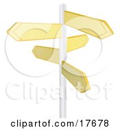Clipart Illustration Of Five Blank Yellow Arrow Shaped Street Signs Pointing In Different Directions On A Pole by AtStockIllustration