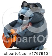 3d Gorilla Holding A Fish Bowl On A White Background