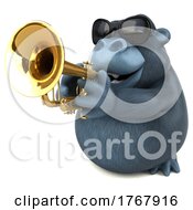 3d Gorilla Holding A Fish Bowl On A White Background