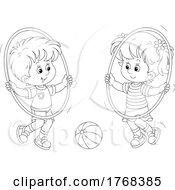 Poster, Art Print Of Black And White Boy And Girl Exercising With Hula Hoops