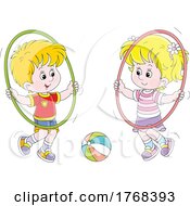 Poster, Art Print Of Boy And Girl Playing With Hula Hoops