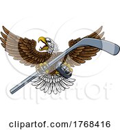 Poster, Art Print Of Bald Eagle Hawk Ice Hockey Mascot Stick And Puck