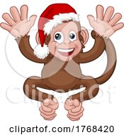 Santa Hat Christmas Monkey Cartoon Character