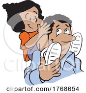 Poster, Art Print Of Cartoon Father With His Daughter On His Shoulders