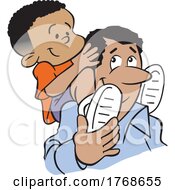 Cartoon Father With His Son On His Shoulders