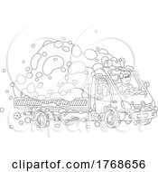 Black And White Cartoon Driver Transporting Snow