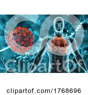 Poster, Art Print Of 3d Medical Background With Male Figure And Lungs And Covid 19 Virus Cells