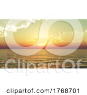 3D Widescreen Landscape Of The Ocean Against A Sunset Sky